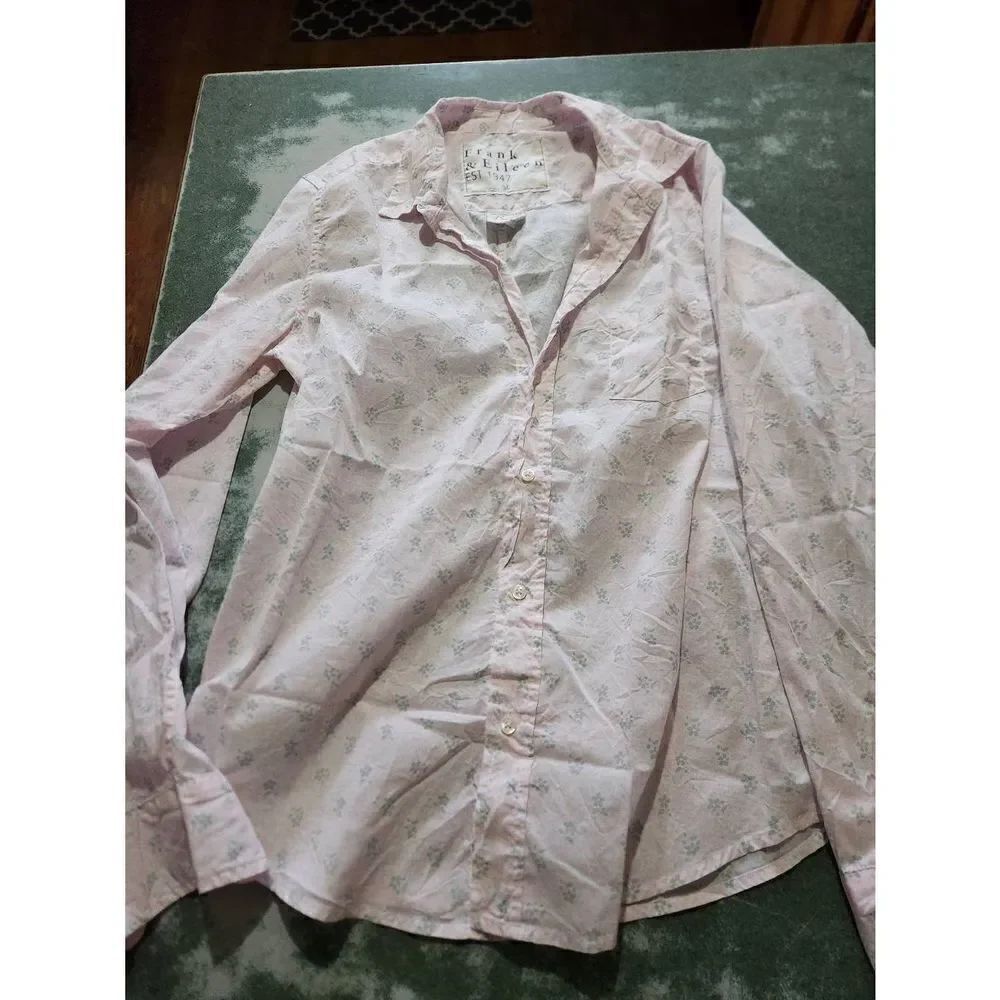 Frank&Eileen Barry light pink floral button down cotton shirt sz Medium